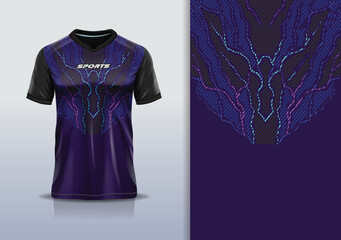 T-shirt mockup abstract texture grunge texture lightning thunderbolt sport jersey design for football, soccer, racing, esports, running, in purple blue color © Nimpuna O