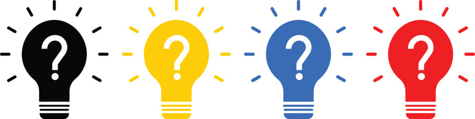 Set of light bulbs with question mark icons. Solution icon vector illustration. Idea concept sign. Line bulb checkmark in vector flat
