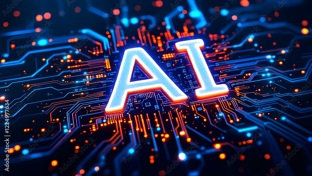 Poster artificial intelligence abstract background, ai chipset on circuit board. technology concept design,