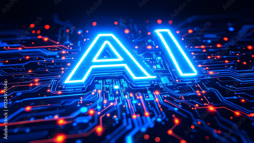 Poster artificial intelligence abstract background, ai chipset on circuit board. technology concept design,