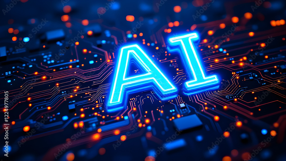 Poster artificial intelligence abstract background, ai chipset on circuit board. technology concept design,