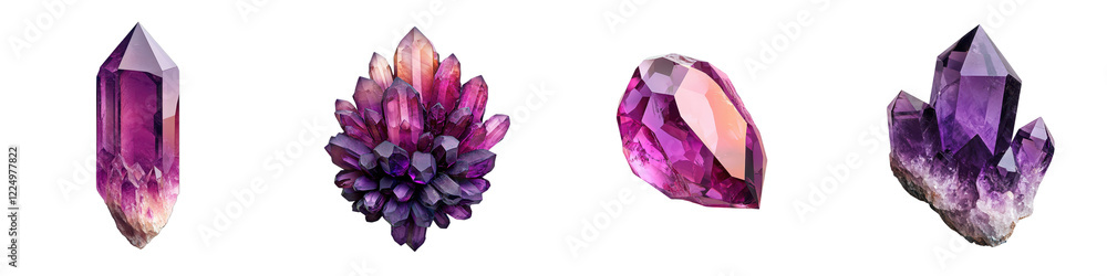 Poster breathtaking array of diverse amethyst crystal formations including vibrant purple quartz clusters f
