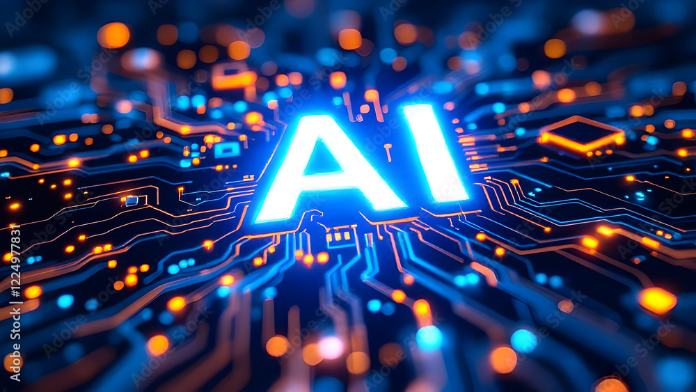 Poster artificial intelligence abstract background, ai chipset on circuit board. technology concept design,
