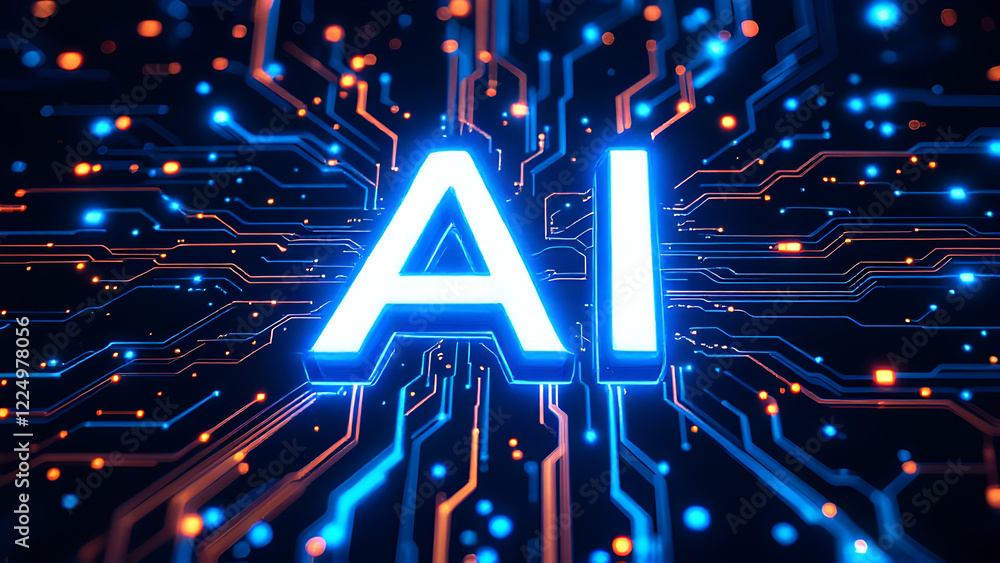 Poster artificial intelligence abstract background, ai chipset on circuit board. technology concept design,