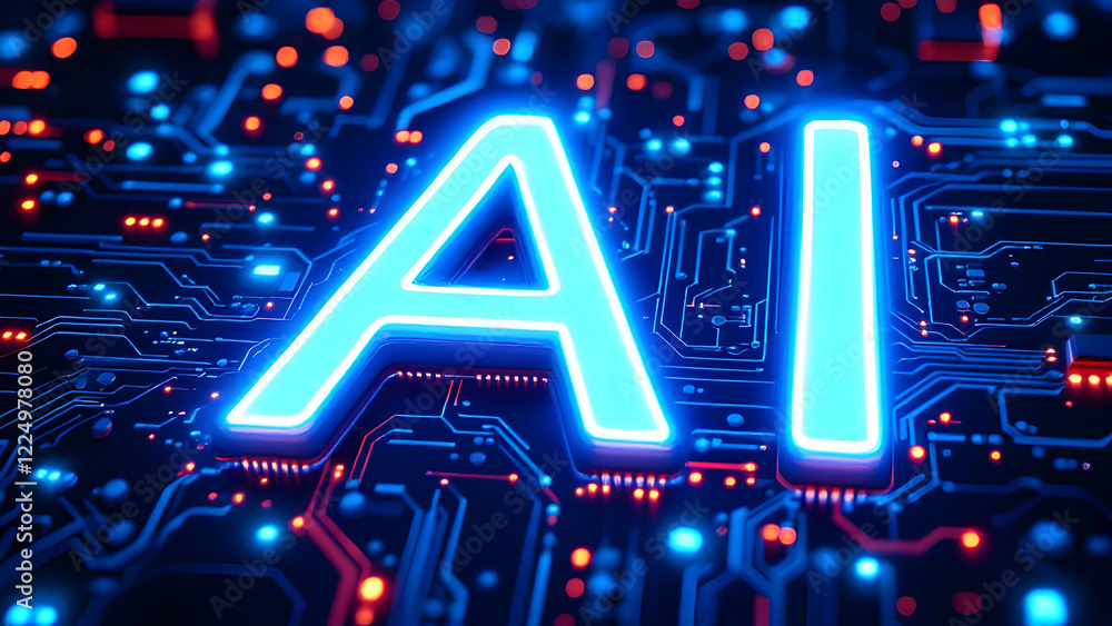 Poster artificial intelligence abstract background, ai chipset on circuit board. technology concept design,