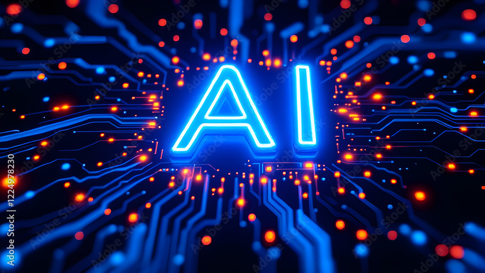 Poster artificial intelligence abstract background, ai chipset on circuit board. technology concept design,