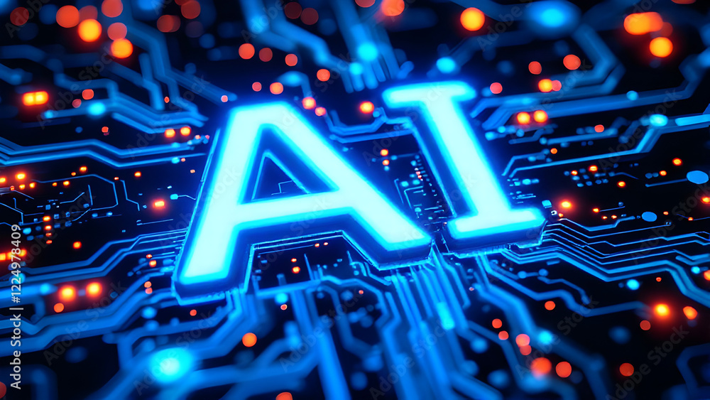 Poster artificial intelligence abstract background, ai chipset on circuit board. technology concept design,