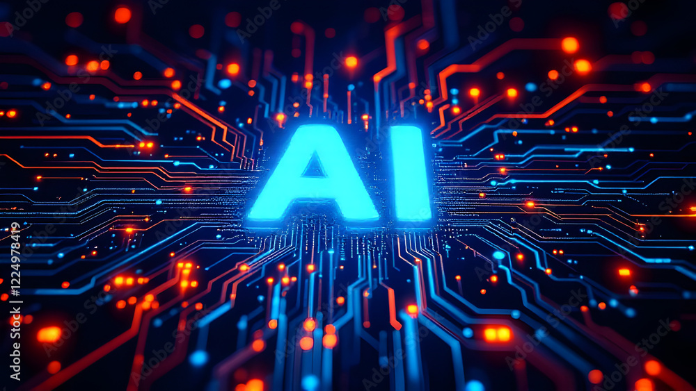 Aufkleber artificial intelligence abstract background, ai chipset on circuit board. technology concept design,