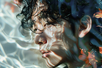 Most Handsome Asian Boy in Kpop Style Portrait with Underwater Effect