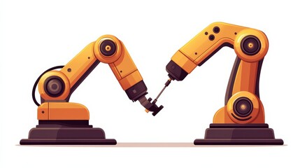 Two robotic arms engaging in a collaborative task in a modern industrial setting