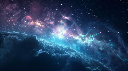 Fototapeta premium Cosmic Nebula Glow with Deep Space Stars on Abstract Background