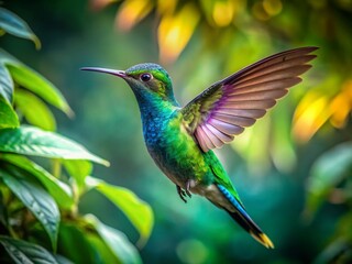 Fototapeta premium Surreal Hummingbird Flight: Costa Rican Rainforest Fantasy