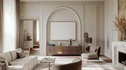 Elegant Interior with Central Arch and Neutral Palette Creating a Sophisticated Focal Point