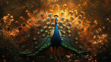 A colorful peacock displaying its feathers.