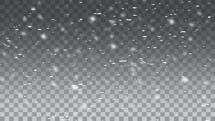Snow and snowflakes on transparent background. Winter snowfall effect of falling white snow flakes and shining