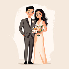 romantic wedding couple bride and groom vector illustration