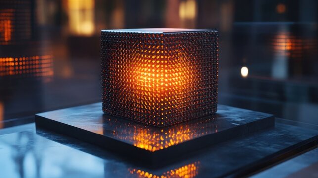 A glowing cuboid made of carbon fiber.