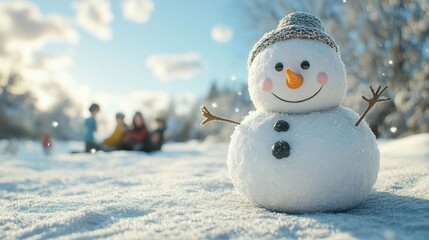 Obraz premium Cheerful snowman in winter outdoors.