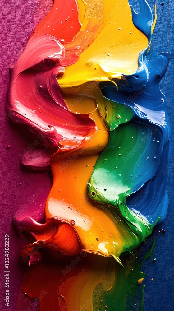 Poster vivid strokes of rainbow paint on textured surface creating a colorful abstract design