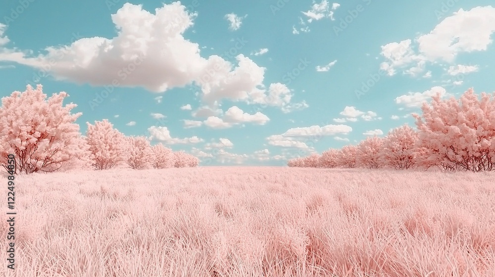 Poster a field with trees in the foreground and a cloud-filled sky in the background