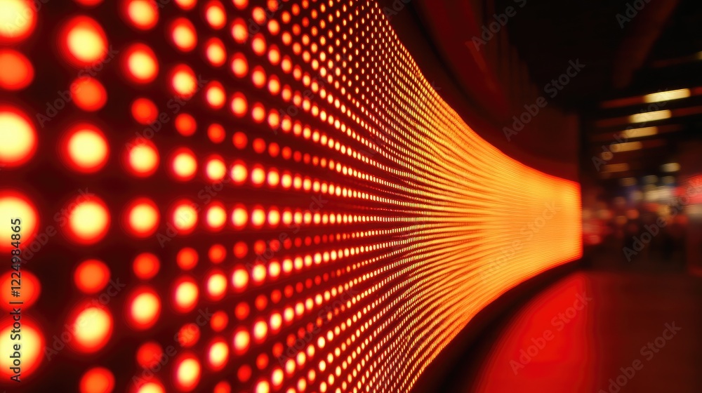 Poster a crisp led display with bright symbols arranged in a pattern, glowing softly against a dark backgro