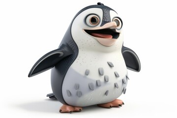 Fototapeta premium Cute animated penguin character with big eyes and happy expression
