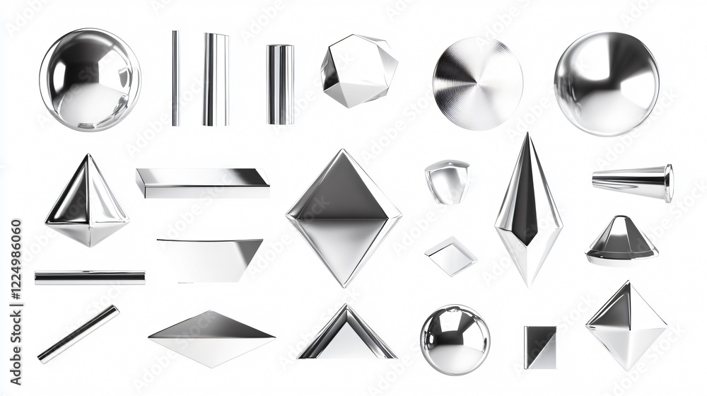 Wall mural creative 3d chrome material design element set on transparent background for graphic design projects