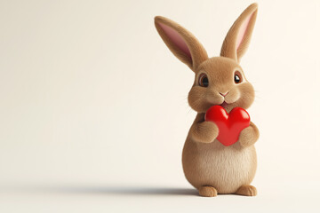 Obraz premium Cute little bunny holding a red heart. Ai 