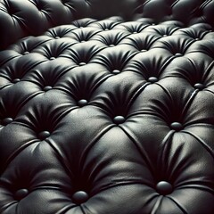 Naklejka premium The image shows a close-up view of dark gray or black tufted upholstery.&nbsp; 