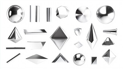 Creative 3D Chrome Material Design Element Set on Transparent Background for Graphic Design Projects