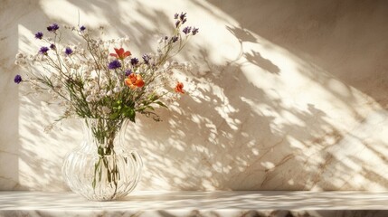 A crystal vase with wildflowers.