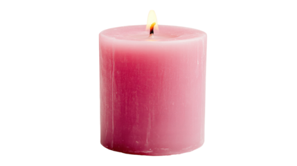 Pink candle burning with glowing flame with transparent PNG background