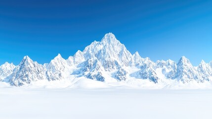 Obraz premium Snow-capped mountain range under clear blue sky; winter landscape