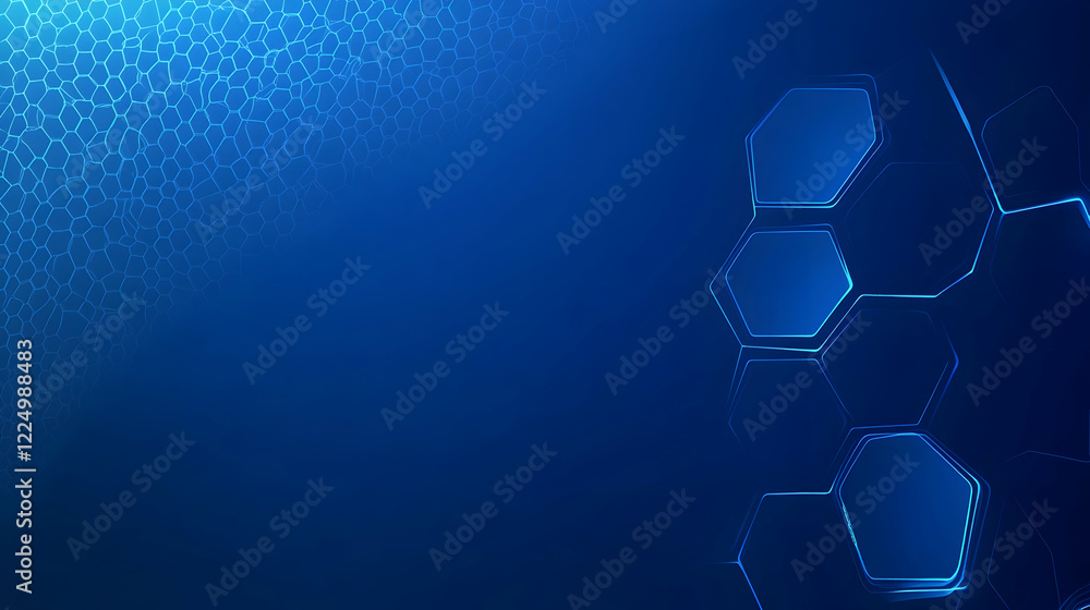 Poster blue tech background featuring circuit lines and hexagons, vector design for business, technology, o