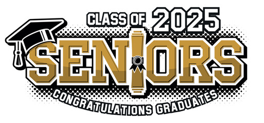 Lettering Senior class 2025 for greeting, invitation card. Text for graduation design, congratulation event, T-shirt, party, high school or college graduate. Vector on transparent background.