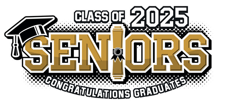 Lettering Senior class 2025 for greeting, invitation card. Text for graduation design, congratulation event, T-shirt, party, high school or college graduate. Vector on transparent background.