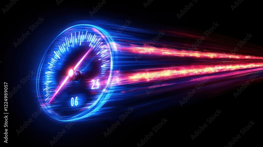 Poster high-speed neon speedometer: a futuristic digital display of velocity and acceleration