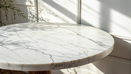 Fototapeta premium Round Marble Table Top with Light and Shadow