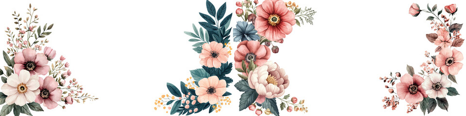 Obraz premium Beautiful Vintage Floral Bouquet Arrangement with Pink and Red Flowers on White Background