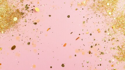 Obraz premium Blush pink background with scattered metallic gold speckles for a glamorous look.