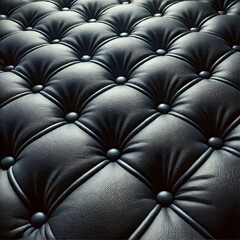 Naklejka premium The image shows a close-up view of dark gray or black tufted upholstery.&nbsp; 