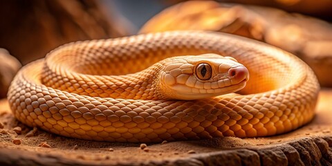 Fototapeta premium Tan Snake on Beige Sandstone: Low Light Reptile Stock Photo