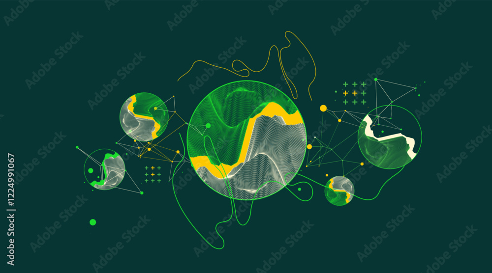 Aufkleber trendy abstract wireframe background. modern science or technology art elements. surface illustratio