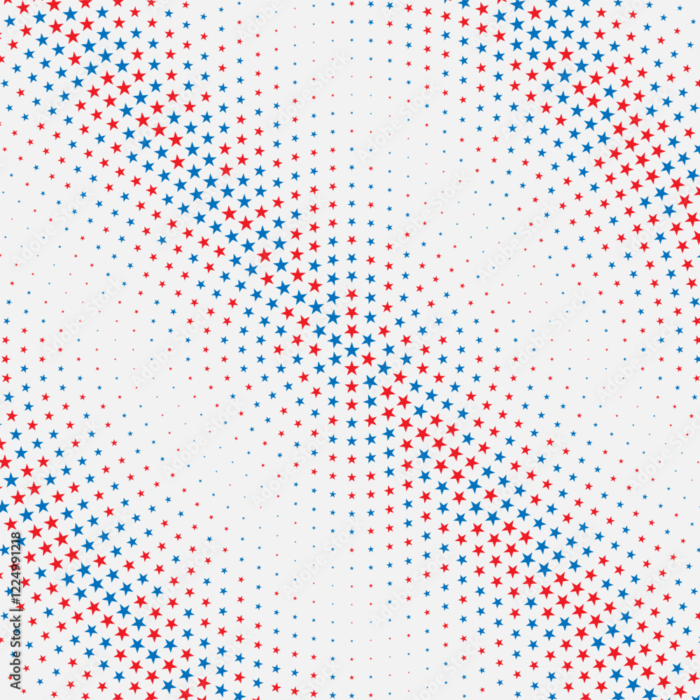 Poster background with pentagonal stars. blue and red colors over white background like colors us flag. abs