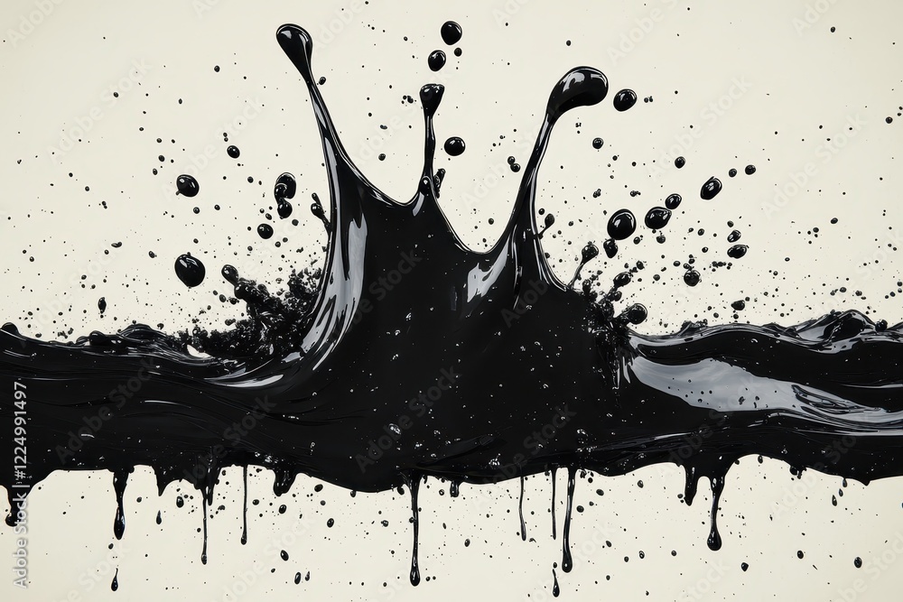 Poster black paint splashes on a white background creating abstract artistic design