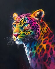 Obraz premium A painted portrait of a multicolored leopard