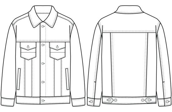 women denim jacket vector design .Technical sketch illustration design