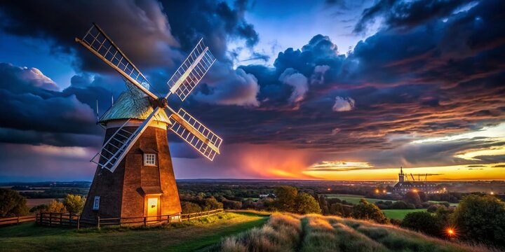 Thaxted Windmill, Essex, England: Night Photography, Rural Landscape, Historic Landmark