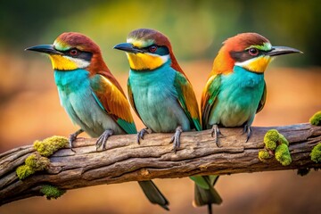 Fototapeta premium Three Birds on Branch - Scandalous Macro Photography