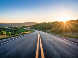 Fototapeta premium Scenic Country Road at Sunrise Through Countryside Landscape